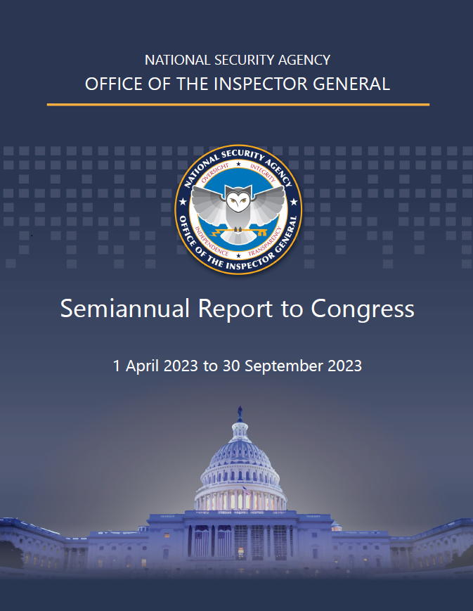 Cover of NSA SAR for April to September 2023